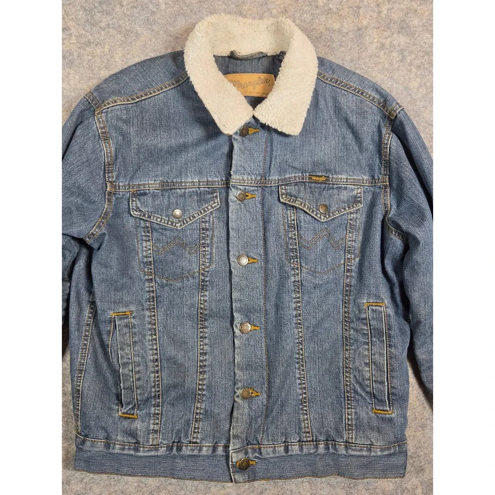 Wrangler Mens Sherpa Lined Denim Jacket Blue Western Trucker Jacket Size Small